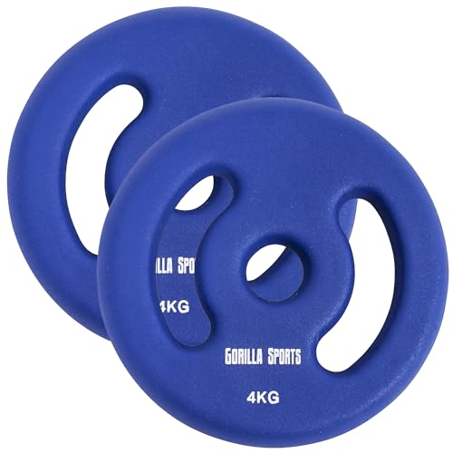 GORILLA SPORTS® Neopren Hantelscheiben - 2er Set, 2x1kg, 2x2kg, 2x3kg, 2x4kg, 2x5kg Gewichte, 30/31 mm Bohrung, mit Griffen, Gusseisen - Gewichtsscheiben, Hantelscheiben-Set von GORILLA SPORTS
