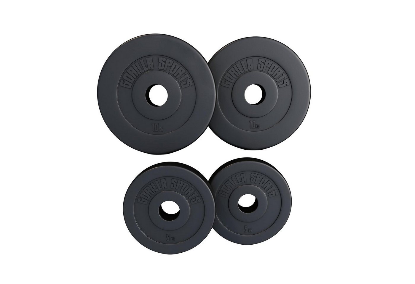 GORILLA SPORTS Hantelscheiben Olympia, 1,25kg - 30kg Gewichte, Einzeln / Set, Ø 50mm, aus Kunststoff, - Gewichtsscheiben, Hantelscheiben-Set, Olympiascheiben, Schwarz von GORILLA SPORTS