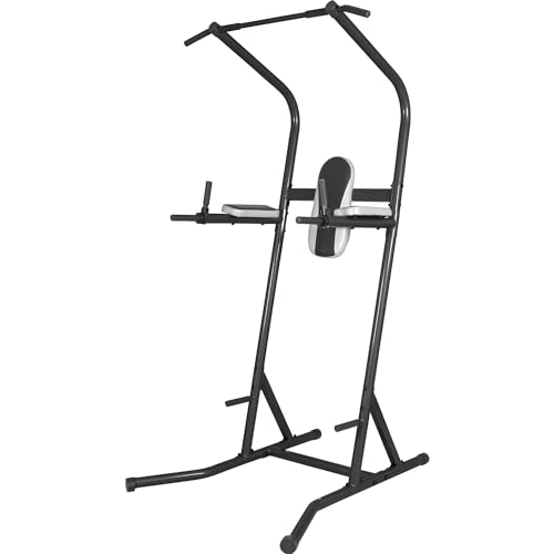 GORILLA SPORTS® Power Tower - Multifunktional, mit Klimmzugstange, Dip Station, Arm- und Rückenpolster, bis 115 kg Belastbar, Schwarz - Kraftturm, Kraftstation, Klimmzugstation, Fitnessstation von GORILLA SPORTS