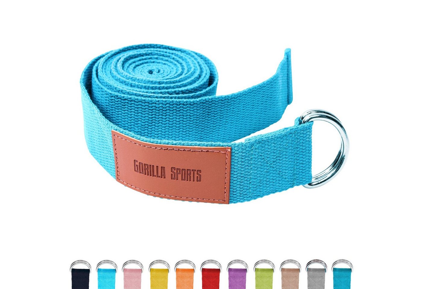 GORILLA SPORTS Yogagurt Yoga-Gürtel, 100% Baumwolle, mit Verschluss aus Metall, Yoga Strap von GORILLA SPORTS