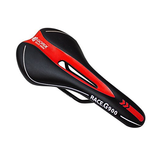 GORIX Fahrradsattelsitz Rennmodell Bequemes Kissen mit Schiene Mountain Road Fahrrad für Männer und Frauen (3621A) (Schwarz × Rot) von GORIX