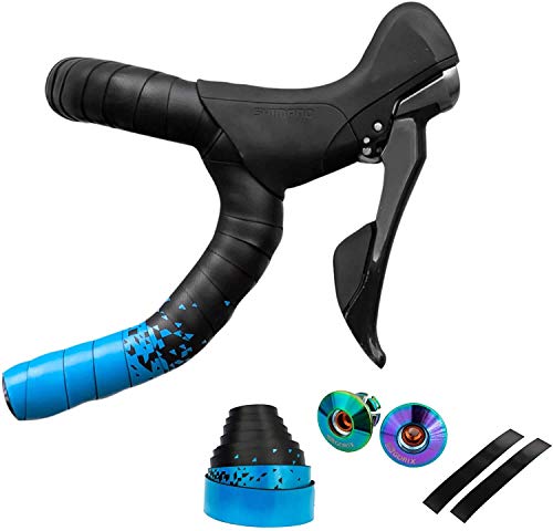GORIX Lenkerband Lenkergriffband + 2 feste Lenkerstopfen 2 Farben Rennrad MTB Fahrrad Radfahren (GX-097BD) (blau) von GORIX