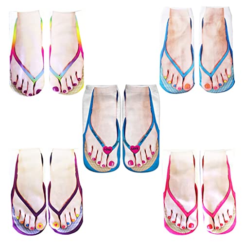 GOSER 5 Paare Flip Flop Socken 3D ManiküRe Druck Lustige Versteckte Komfort Laufsocken Damen Personalisiert Geschnitten Ankle von GOSER
