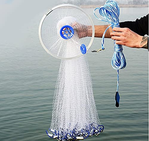 Angeln Salzwasser Wurfnetz Abfischen Fischernetz aus Nylon Handwurf Angeln Mesh mit 8 m Handseil für Fische, Maschenweite 0,5 m(3,6 m)… von GOTOTOP
