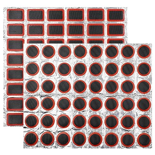 GOTRUST 96PCS Fahrrad Gummi Patch, Fahrradreifen Flickzeug Flicken Set, Quadratische Fahrradreifen Patche und Runden Gummi Reparaturkästchen für Reifen, Schläuchen, Schlauchbooten - 25x35mm 30x30mm von GOTRUST