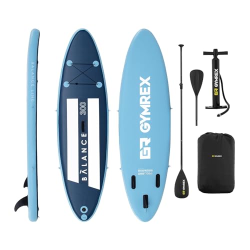 Gymrex GR-SPB300 SUP Stand Up Paddle Board aufblasbar Paddel-Board 135 kg blau/Marineblau mit Paddel und Zubehör von GR Gymrex