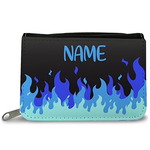 GRAVURZEILE Bedruckte Geldbörse - Flammen Design - Personalisiert mit Namen - Geschenk für Kinder & Teenager für Taschengeld Fahrkarte - für Jungen & Mädchen - Farbe: Blau von GRAVURZEILE