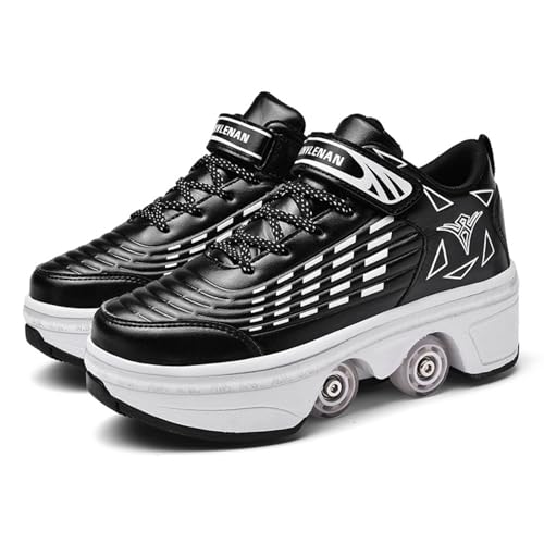 2-in 1 Roller Skates and Trainers, Multi-Purpose Shoes with Wheels, Adjustable Quad Roller Skate Boots,Noir-33 von GRFIT