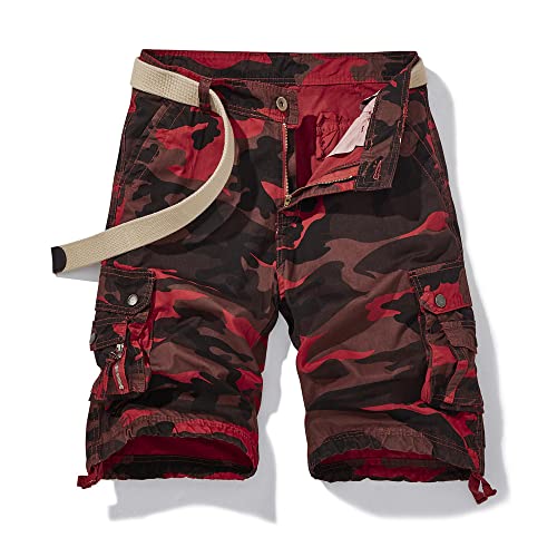 GRFIT Shorts Kurze Herren Hose Workwear Shorts Herren Casual Camouflage Fünfteilige Hose Aus Baumwolle Lockere Modehose 38 Rot von GRFIT