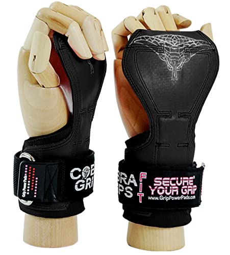 Cobra Grips Fit Gewichtheber-Handschuhe, robuste Gurte, Alternative zu Powerlifting-Haken für Kreuzheben mit eingebautem verstellbarem Neopren gepolsterte Handgelenkbandage Bodybuilding (schwarzes) von Grip Power Pads