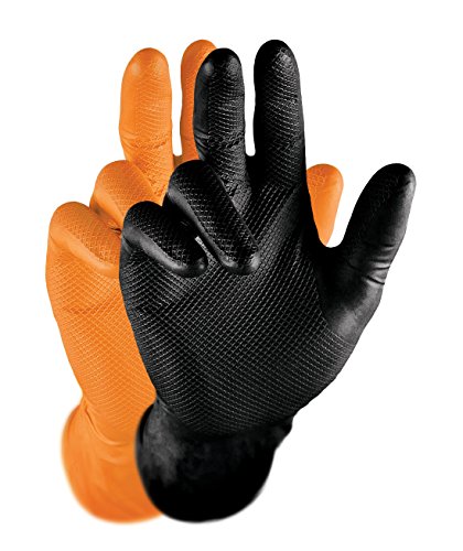 GRIPPAZ Nitril-Handscuhe (50 Stück) latexfreie Arbeitshandschuhe extrem robust&reißfest, Orange, S von GRIPPAZ