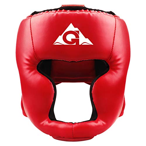 Boxen Kopfbedeckung für Erwachsene PU Leder MMA Helm für Traning Kickboxen MMA Muay Thai Sparring Martial Arts Karate Taekwondo groß rot von GROOFOO