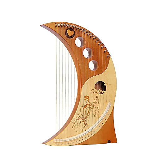 GRTE Tragbare Kleine Harfe, 19 Lyre Harp Instrument, Halbmond-Kreativform Mahagoni-Laugenharfe Mit Tuning-Schlüssel, Geschenk Für Anfänger von GRTE