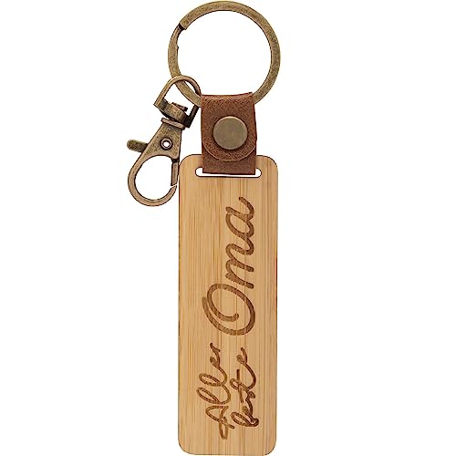 GRUSS & CO Schlüsselanhänger Holz Motiv Oma | Anhänger aus Bambus mit Gravur Allerbeste Oma, inkl. Karabiner | 48337 von GRUSS & CO
