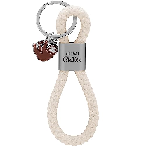 GRUSS & CO Schlüsselanhänger Loop Motiv Chiller | Anhänger bestehend aus einer geflochtenen Schlaufe, mit Motivdruck Auftrags Chiller, mit Faultier-Charm | 48368 von GRUSS & CO