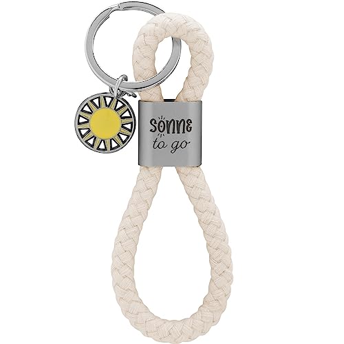 GRUSS & CO Schlüsselanhänger Loop Motiv Sonne | Anhänger bestehend aus einer geflochtenen Schlaufe, mit Motivdruck Sonne to go, mit Sonnen-Charm | 48366 von GRUSS & CO