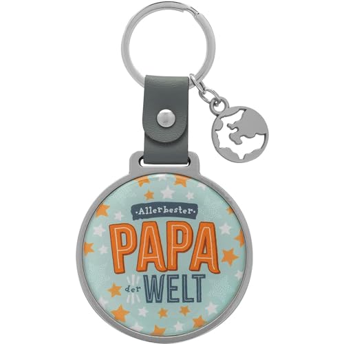 GRUSS & CO Schlüsselanhänger mit Motiv Papa | Runder Anhänger, mit Band aus Kunstleder und Schlüsselring, Länge 10,5 cm | Geschenk Vatertag, Männergeschenk, Geschenk Papa | 48589 von GRUSS & CO