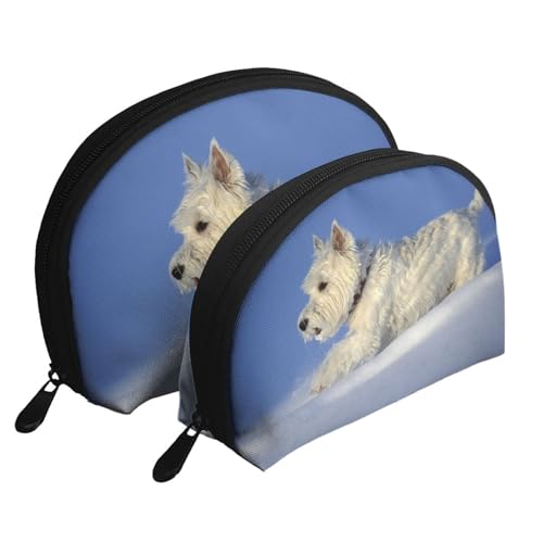Make-up-Tasche, Reise-Kosmetiktasche, 2-teilig, tragbares Clutch-Beutel-Set, Beutel-Organizer, Westie Winter West Highland White Terrier Hunde von GRatka