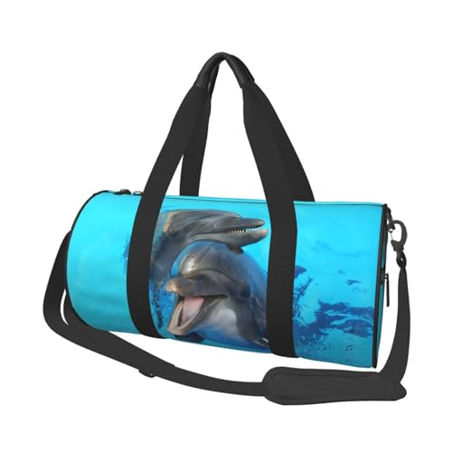 Reisetasche, Sporttasche, Reisetasche, Reisetasche, Reisetasche, Sport-Wochenendtasche für Schwimmen, Yoga,Aufgedruckte Delfine mit lächelndem Gesicht von GRatka