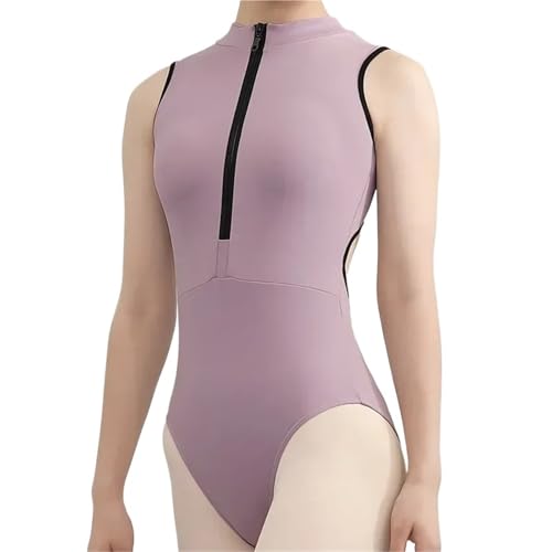 GSCLZ Ballett Trikot for Frauen Taille Aushöhlen Dancewear Gymnastik Trikots Ärmel Einfarbig Body Erwachsene Tanz Kleidung FüR Ballett Gymnastik(Purple,XXL) von GSCLZ