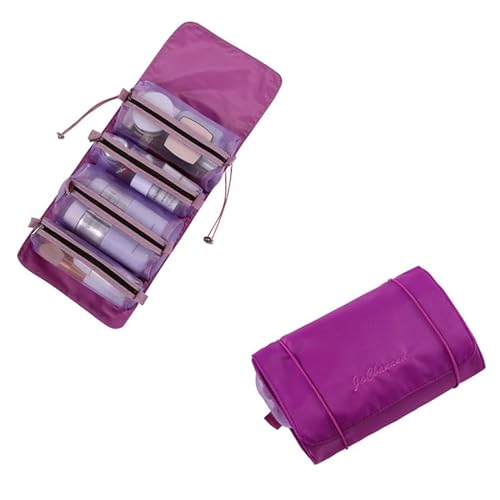 Kosmetiktasche Frauen-Kosmetiktasche, Faltbare Nylontasche, Seil, Make-up-Tasche, 4 Stück in 1 Reißverschluss, Netz, trennbar, Reise, tragbare Kosmetiktasche Make Up Bag (Color : Purple) von GSCLZ