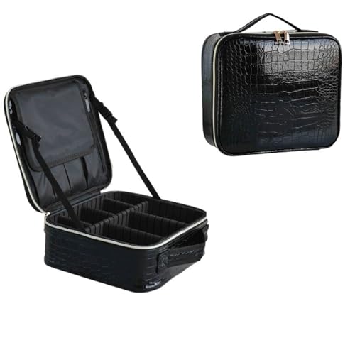 Kosmetiktasche Kosmetiktasche Partition Multifunktionaler tragbarer Reise-Aufbewahrungs-Make-up-Koffer Make Up Bag (Color : PU Crocodile Black) von GSCLZ