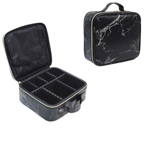 Kosmetiktasche Kosmetiktasche Partition Multifunktionaler tragbarer Reise-Aufbewahrungs-Make-up-Koffer Make Up Bag (Color : PU Marble Black) von GSCLZ