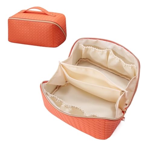 Kosmetiktasche Kosmetiktasche Tragbare Luxus-Pu-Make-up-Tasche for Reisen Frauen Großraum-Wäschetasche Qualität Quadratischer Aufbewahrungskoffer Make Up Bag (Color : Orange) von GSCLZ