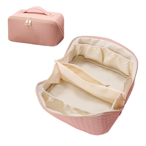 Kosmetiktasche Kosmetiktasche Tragbare Luxus-Pu-Make-up-Tasche for Reisen Frauen Großraum-Wäschetasche Qualität Quadratischer Aufbewahrungskoffer Make Up Bag (Color : Pink) von GSCLZ