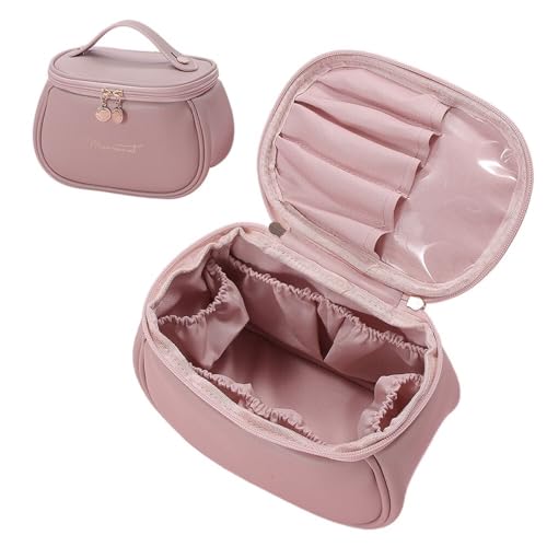Kosmetiktasche Reise-Kosmetiktasche mit großer Kapazität, tragbare Leder-Make-up-Tasche, wasserdicht, for Badezimmer, Kulturbeutel, Multifunktions-Kulturbeutel Make Up Bag (Color : Pink) von GSCLZ