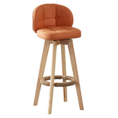 Barhocker, Massivholz-Barhocker für Zuhause, leichter, luxuriöser einfacher Sessel, um 360° drehbarer Rezeptionshocker, Frühstücks-Esszimmerstuhl für die Heimkücheninsel (Größe: 63 cm, Farbe: Orange) von GSKXHDD
