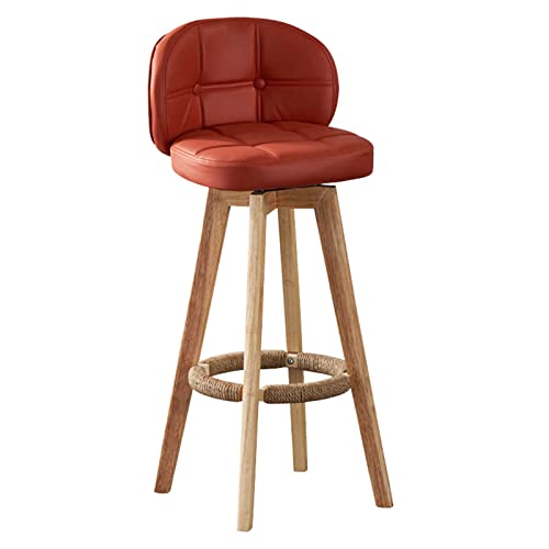 Barhocker, Massivholz-Barhocker für zu Hause, leichter, luxuriöser einfacher Sessel, um 360° drehbarer Rezeptionshocker, Frühstücks-Esszimmerstuhl für die Heimkücheninsel (Größe: 63 cm, Farbe: Rot) von GSKXHDD