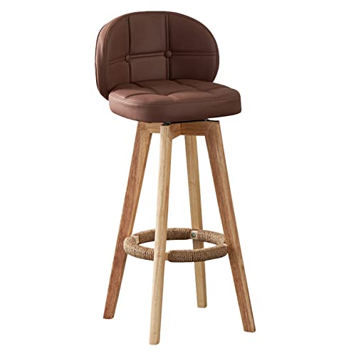 Barhocker, Massivholz-Barhocker für zu Hause, leichter, luxuriöser einfacher Sessel, um 360° drehbarer Rezeptionshocker, Frühstücks-Esszimmerstuhl für die Heimkücheninsel (Größe: 63 cm, Farbe: Braun) von GSKXHDD