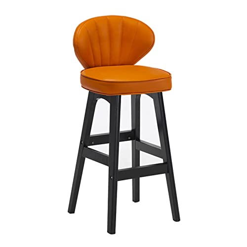 Barhocker ZXIAOR- Holz-Barstuhl für die Küche, Frühstück hoch, mit gepolstertem PU-Sitz, gebogene Rückenlehne, schwarze Holzbeine für Theke/Pub/Restaurant, hoch 68/78 cm (Größe: 68 cm, Farbe: Orange) von GSKXHDD