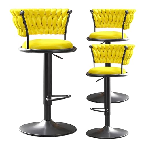 GSKXHDD 360° drehbare Barhocker aus Samt, 3er-Set, höhenverstellbare Barstühle mit gewebter Rückenlehne und Fußstütze (Gelb) Vollmond Independence von GSKXHDD