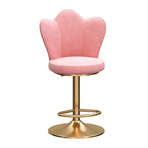 GSKXHDD 360° drehbarer Barhocker, moderner Samt-Sitzkissen, höhenverstellbarer Thekenstuhl mit Rückenlehne und Fußstütze, geeignet für Café-Kücheninselhocker, tragfähig (Größe: 45–60 cm, Farbe: Rosa) von GSKXHDD