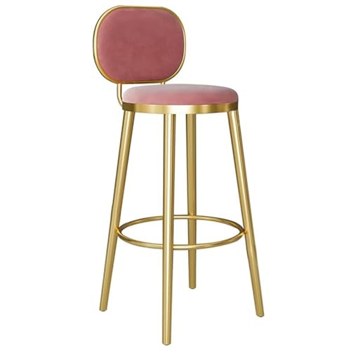 GSKXHDD Moderne Thekenbarhocker, samthohe Stühle mit niedriger Rückenlehne, Fußstütze, Metallbeinen, gepolsterter Esszimmerstuhl für Kücheninsel, Hausbar, Bistro, rustikal (Größe: 65 cm, Farbe: Rosa) von GSKXHDD
