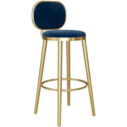 GSKXHDD Moderne Thekenbarhocker, samthohe Stühle mit niedriger Rückenlehne, Fußstütze, Metallbeinen, gepolsterter Esszimmerstuhl für Kücheninsel, Hausbar, Bistro, rustikal (Größe: 65 cm, Farbe: Blau) von GSKXHDD