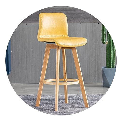 GSKXHDD Sitzhöhe 61/71/81 cm Holz-Barstuhl, 360° drehbarer Küchen-Esszimmerstuhl, ergonomischer gepolsterter Hochstuhl, für Café, Bistro-Barhocker (Größe: 61 cm, Farbe: Gelb) Independence von GSKXHDD