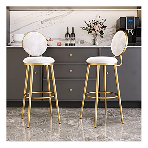 GSKXHDD Stühle, Barhocker, Barhocker, 2er-Set, weiß, Moderne Barhocker in Thekenhöhe für die Küche, Barstühle aus Samt mit goldenem Metallgestell für das Esszimmer, Sitzhöhe 65 cm/75 cm, Vollmond von GSKXHDD