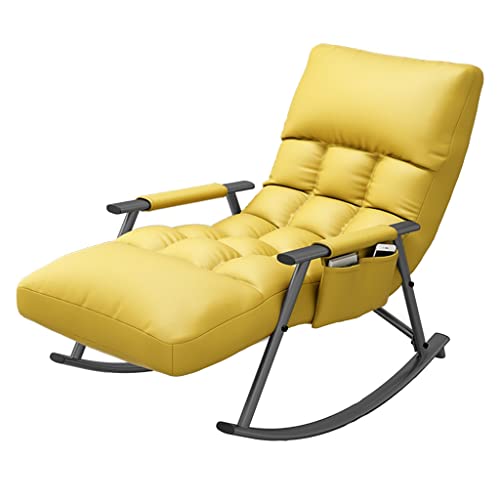 Moderner Schaukelstuhl, Mid-Century-Sessel, einzelner Liegestuhl für den Heimgebrauch, Lazy Susan Balcony Freizeit-Schaukelstuhl, mit hoher Rückenlehne und Armlehnen (Farbe: Gelb, Größe: 110 x 60 cm) von GSKXHDD