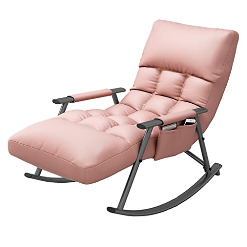 Moderner Schaukelstuhl, Mid-Century-Sessel, einzelner Liegestuhl für den Heimgebrauch, Lazy Susan-Freizeitschaukelstuhl für den Balkon, mit hoher Rückenlehne und Armlehnen (Farbe: Rosa, Größe: 110 x von GSKXHDD