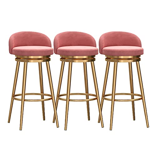 Stühle, Barhocker, Set aus 1/2/3/4 drehbaren Barhockern mit Beinen, Barstühle aus Samt, moderner Hochhocker aus Eisen für die Küche, Pub-Stuhl mit Rückenlehne, Fußstütze, goldenes Metallgestell, rosa von GSKXHDD