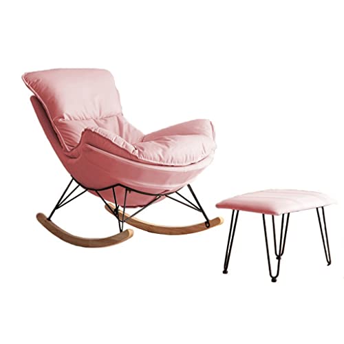 Technologie-Schaukelstuhl aus Stoff, passender Fußhocker, Mid-Century-Sessel, Relax-Schaukelstuhl für den Innenbereich, Single-Home-Liegestuhl, lässiger Wohnzimmer-Kleinbalkon-Rocker (Farbe: Rosa, von GSKXHDD