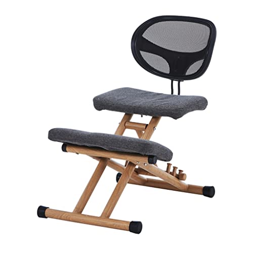 Verstellbarer ergonomischer Kniestuhl, Kippwippe und Balance-Sitz, Holzständer, höhen- und winkelverstellbarer Stuhl, verbessert und korrigiert die Körperhaltung (Farbe: Grau, Größe: Rückenlehnenstil) von GSKXHDD