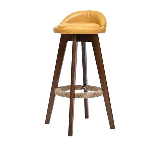 ZXIAOR- Barstuhl aus massivem Holz, moderner, minimalistischer Barhocker mit Rückenlehne, drehbarer Retro-Barhocker, Bank-Rezeptionsstuhl, Hocker aus Buchenholz, PU-Sitzfläche, 360°-Drehung (Größe: 63 von GSKXHDD