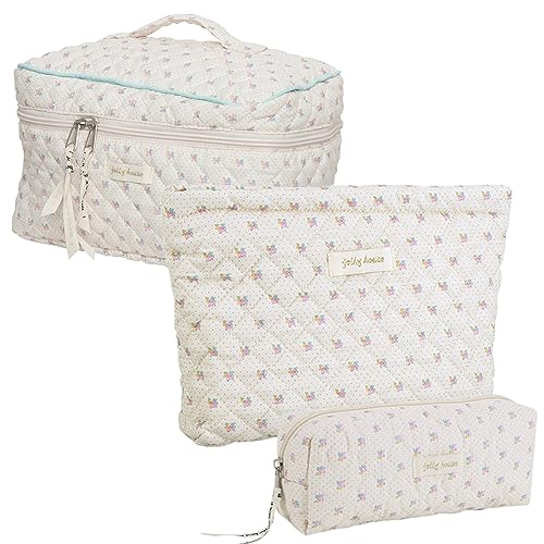 GSenhui 3pcs Kosmetiktasche Damen Reise Kulturbeutel Set Damen Gesteppte Kulturtasche mit Blumenmuster,Make up Bag Aesthetic Blumen Schminktasche Cosmetic Bag für Mädchen Frauen von GSenhui