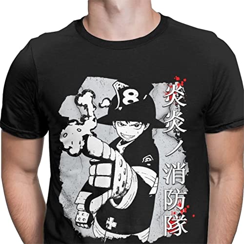 GUANGTAO Fire Force Anime Character Print T-Shirt Für Paare, Rundhalsausschnitt, Kurzarm Shinra Kusakabe Baumwolle Halbe Ärmel Größen Xs Bis 3XL Erhältlich In Mehreren Farben von GUANGTAO