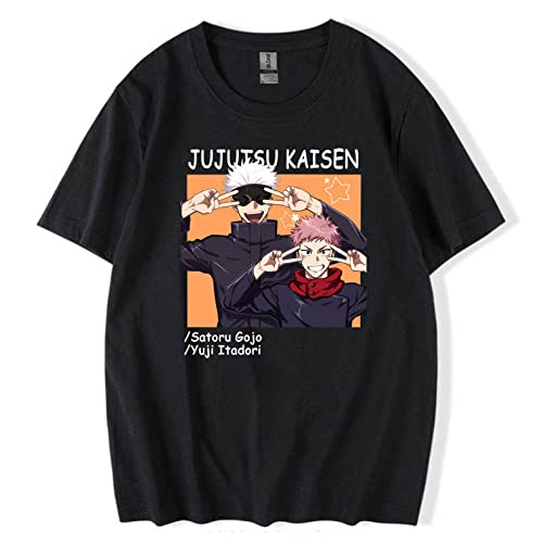 GUANGTAO Jujutsu Kaisen - Anime Print T-Shirt Itadori Yuji & Gojo Satoru Sommer Lose Polyestergewebe Rundhalsausschnitt Kurzarm Lässig Harajuku Print Paar Halbe Ärmel von GUANGTAO