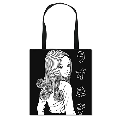 GUANGTAO Junji Ito Einkaufstasche Mit Horror-Comic-Print Kawakami Tomie Damen-Einkaufstasche Aus Polyester Mit Großem Fassungsvermögen Wiederverwendbar 12 Muster Erhältlich von GUANGTAO
